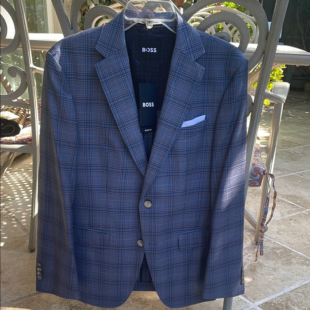 Boss Blue Sport Coat with Windowpane Pattern